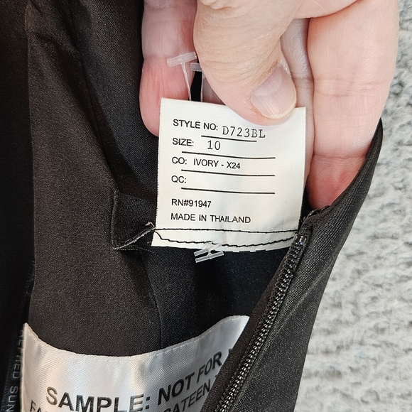 Alfred Sung Dress Womens Sz 10 Black & Ivory Satin Hi-lo Hem Pockets Formal - Picture 12 of 12